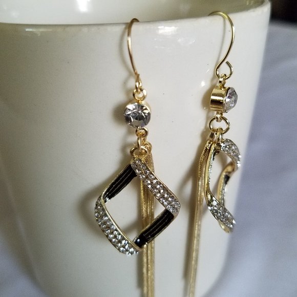 Black & Rhinestone Twist Earrings - NWOT - Picture 3 of 4